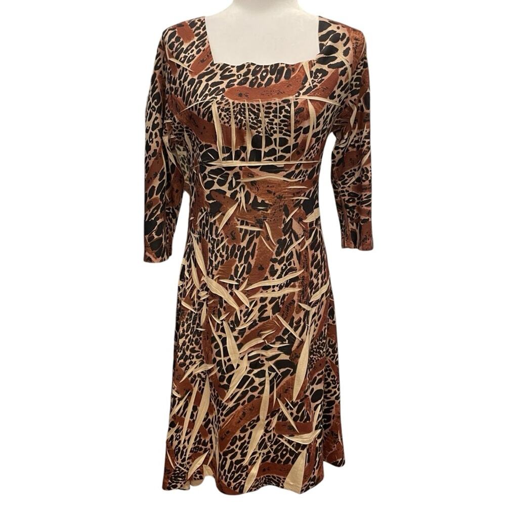 Vintage Jane Ashley Brown Animal Print Dress size Small